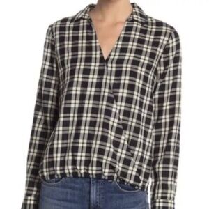 Madewell Arion Wrap Front Black Plaid Surplice Top xs